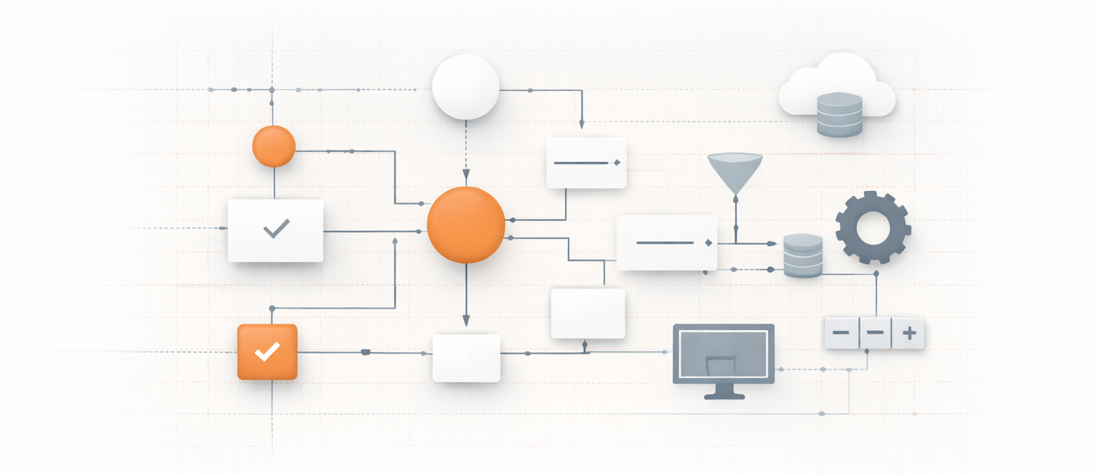 Abstract diagram representing operational workflows and system connections